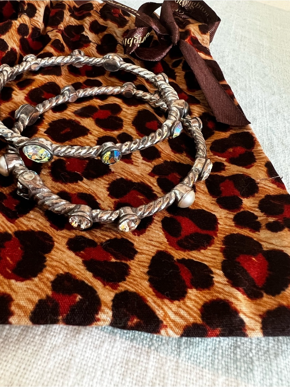 Brighton Silver Crystal-Accent Twisted Bangle Set